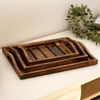 Set Of 3 Dark Wood Handled Serving Trays