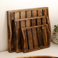 Set Of 3 Dark Wood Handled Serving Trays