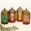 Set Of 4 Multi Glass Morrocan Lanterns