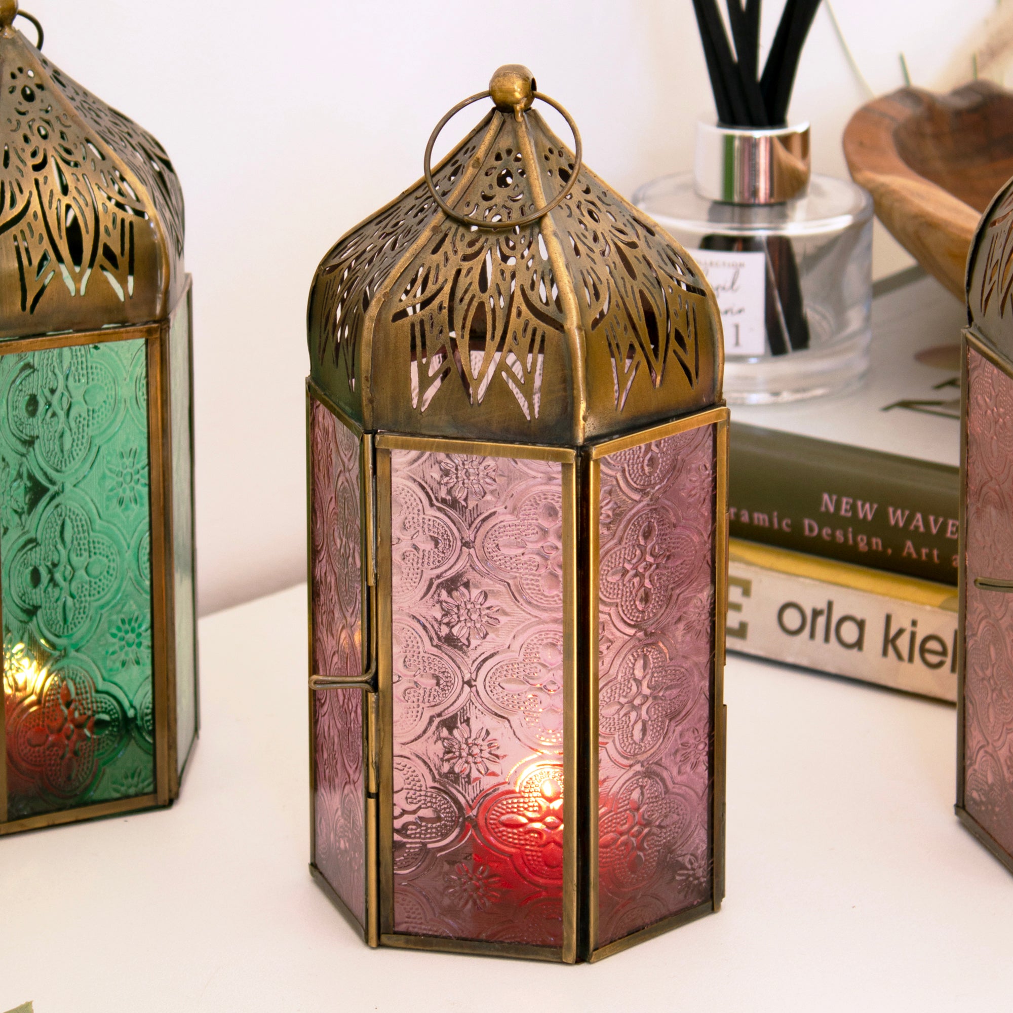 Set Of 4 Multi Glass Morrocan Lanterns