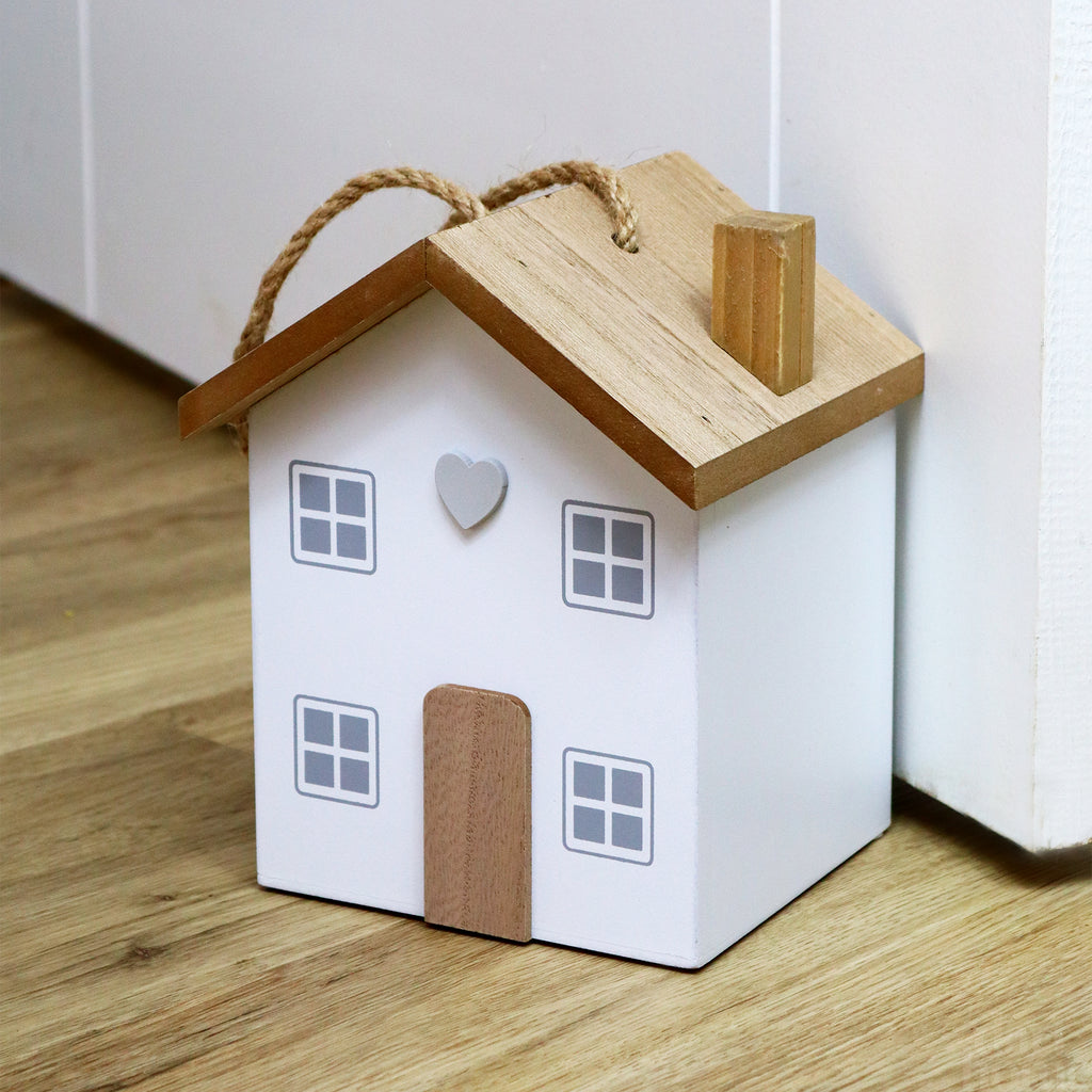 White Wooden Block House Doorstop