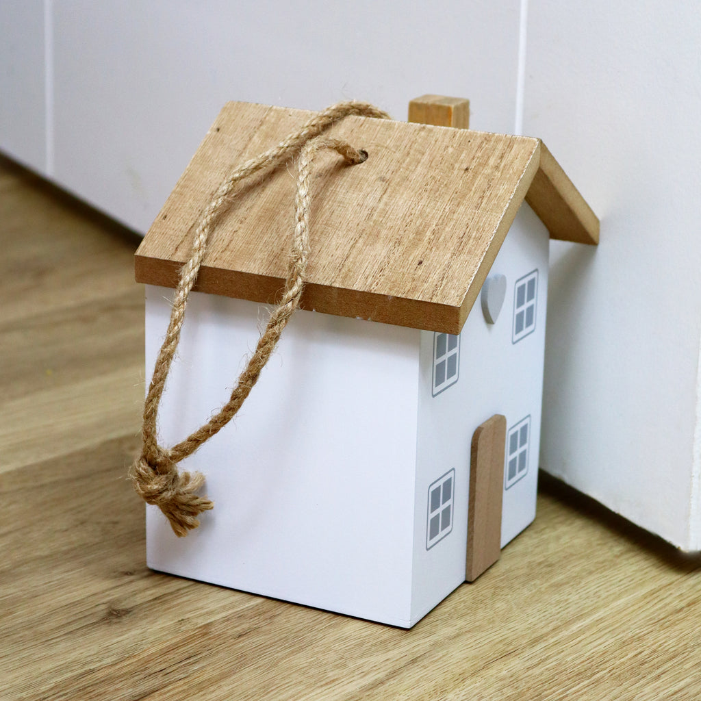 White Wooden Block House Doorstop