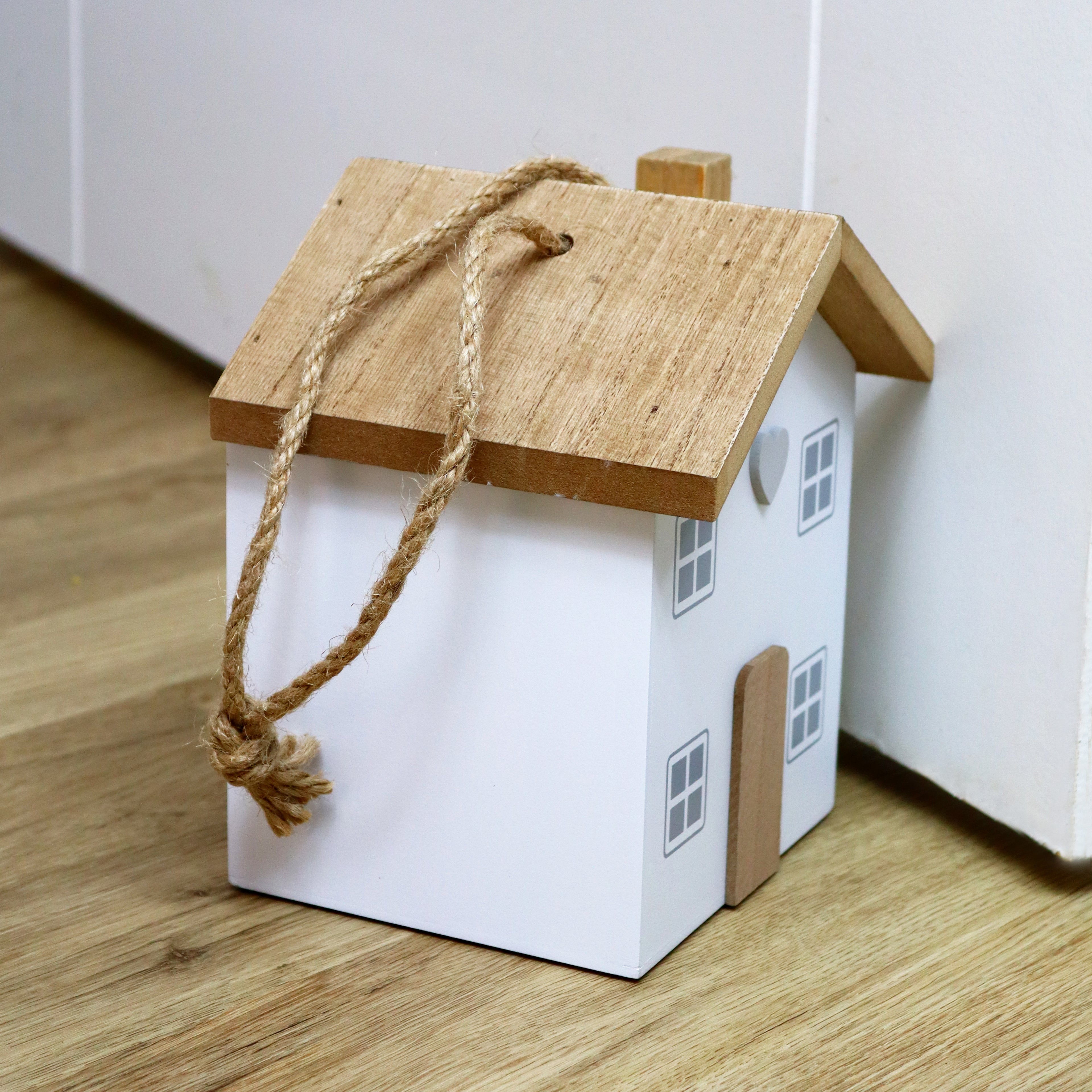 White Wooden Block House Doorstop