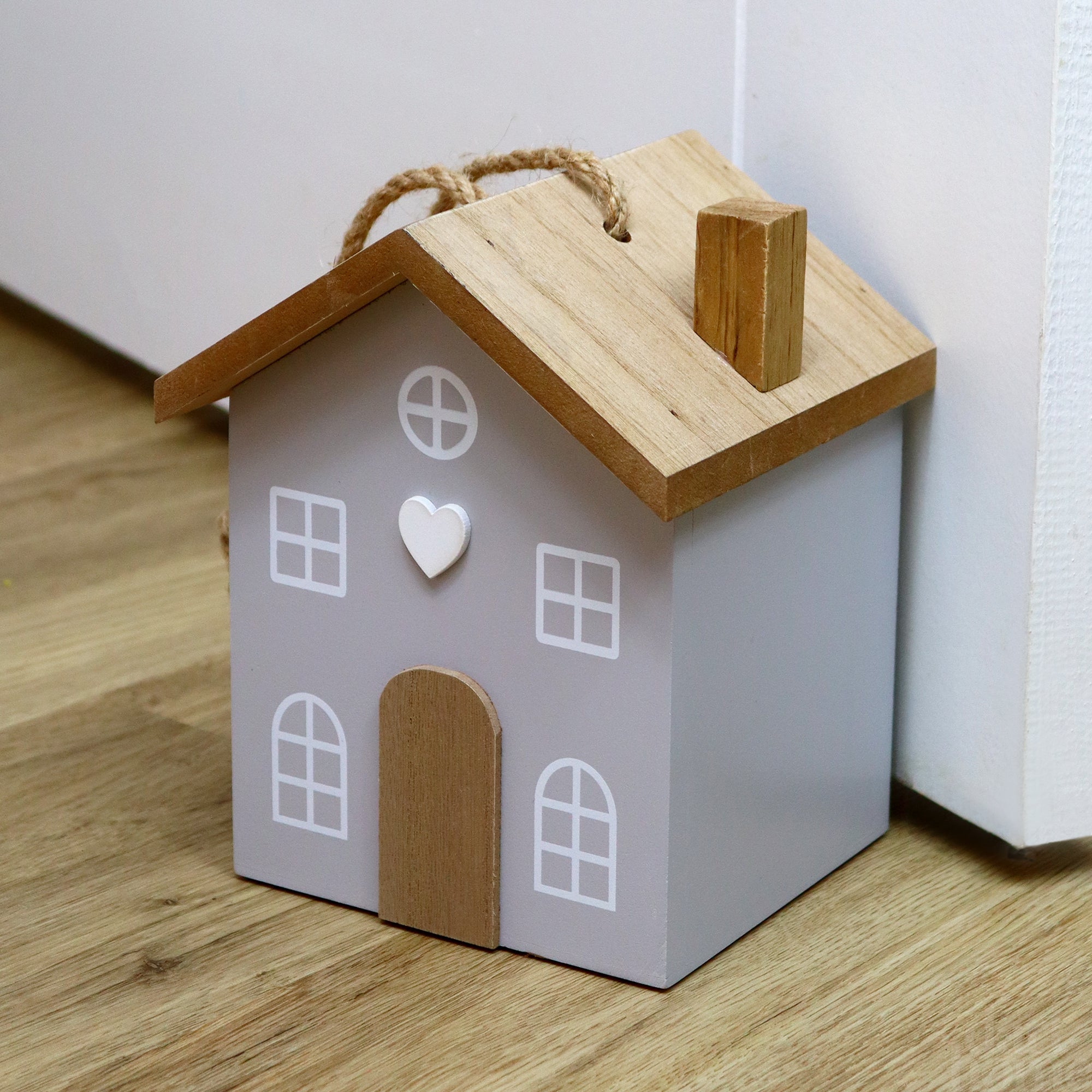 Grey Wooden Block House Doorstop