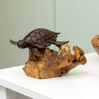 Dark Turtle On Teak Root Rock Ornament