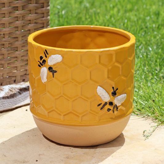 Yellow Honeycomb Bee Plant Pot
