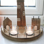 Rustic Lighthouse Double Tea Light Holder