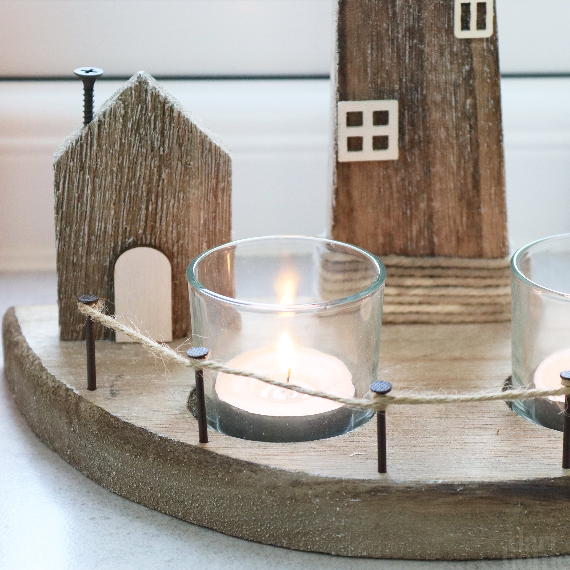 Rustic Lighthouse Double Tea Light Holder