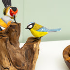 3 Hand Carved Birds On Driftwood Root Sculpture