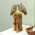 Colourful Tawny Owls In Teak Root Tree Sculpture