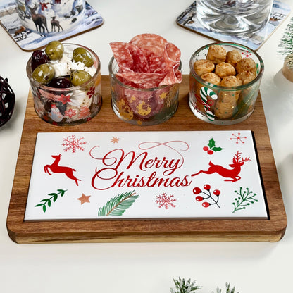 Christmas Serving Set On Acacia Tray