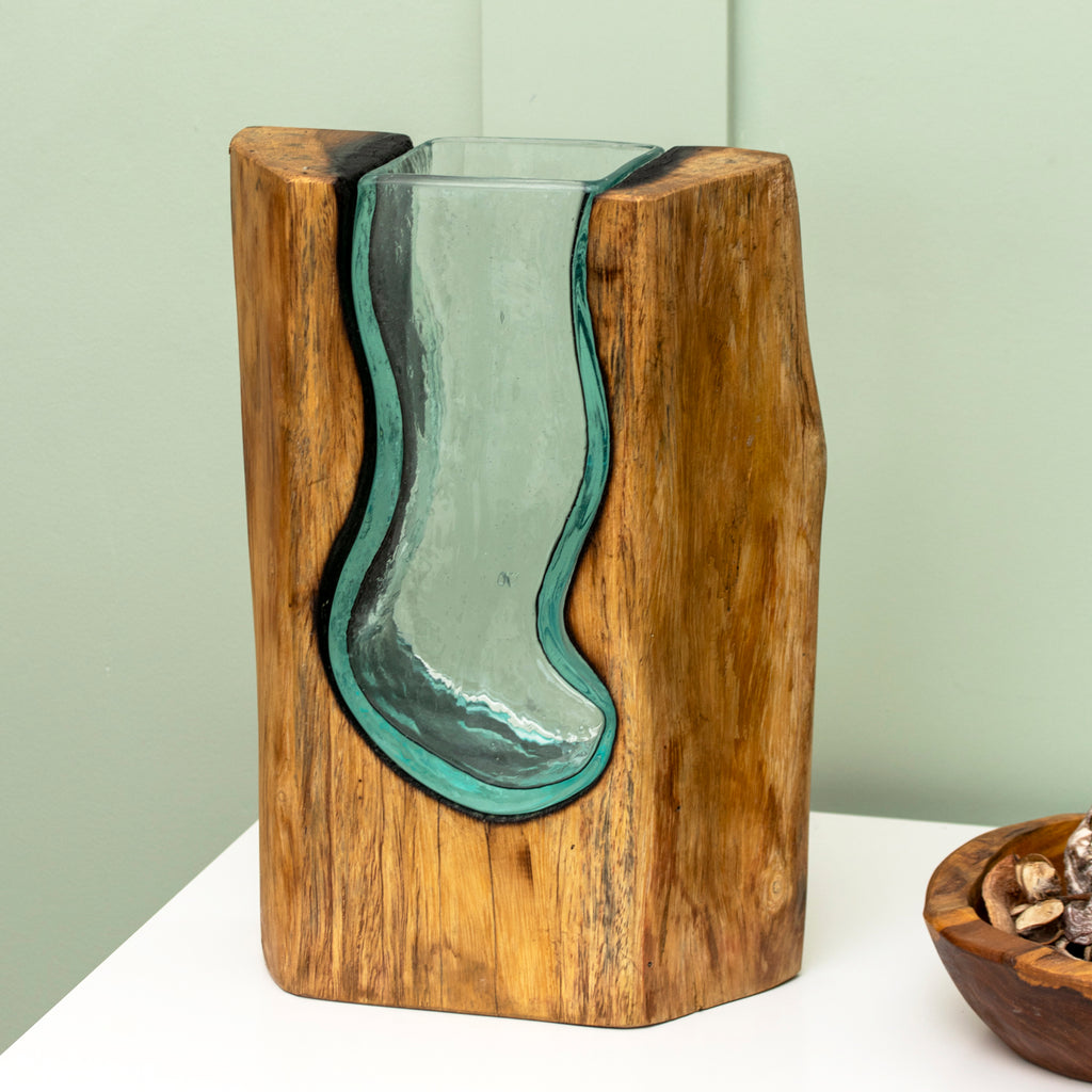 Teak Root & Molten Lava Curved Glass Vase