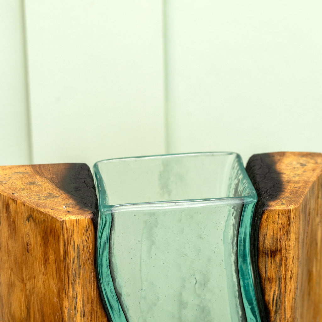 Teak Root & Molten Lava Curved Glass Vase
