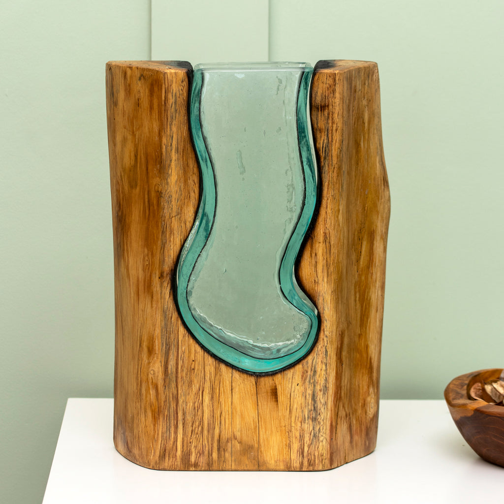 Teak Root & Molten Lava Curved Glass Vase