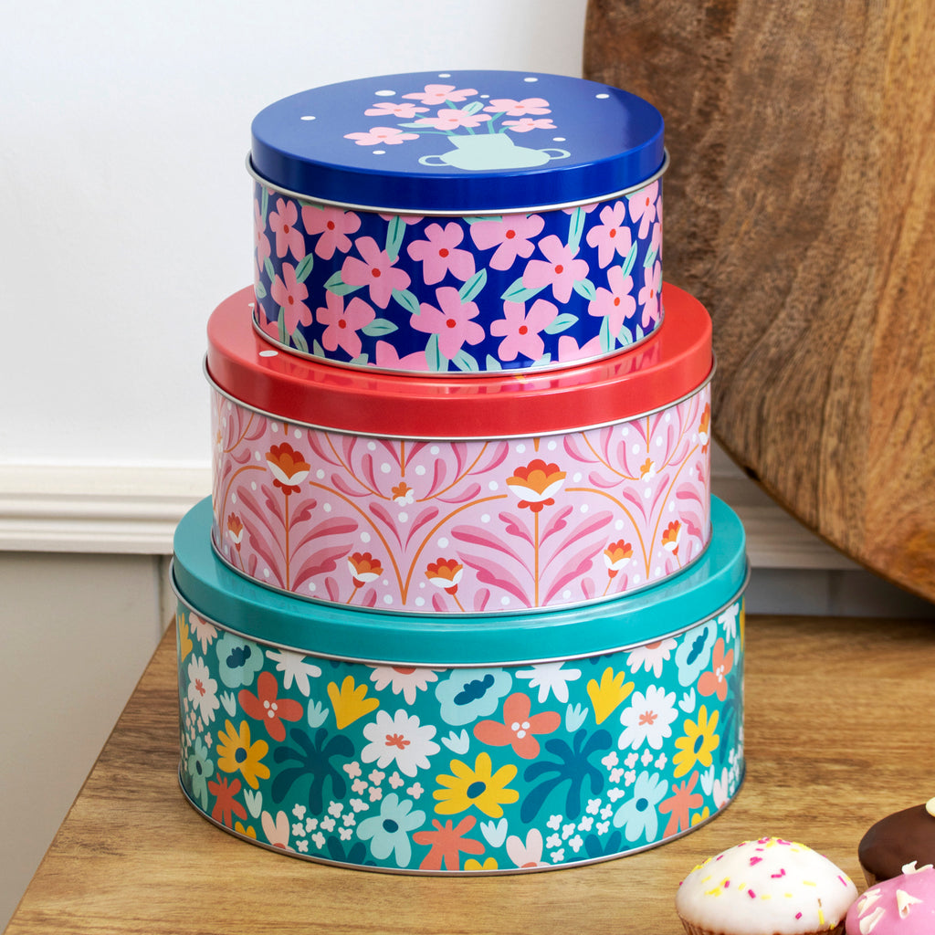 Set Of 3 Floral Meadow Nesting Cake Tins
