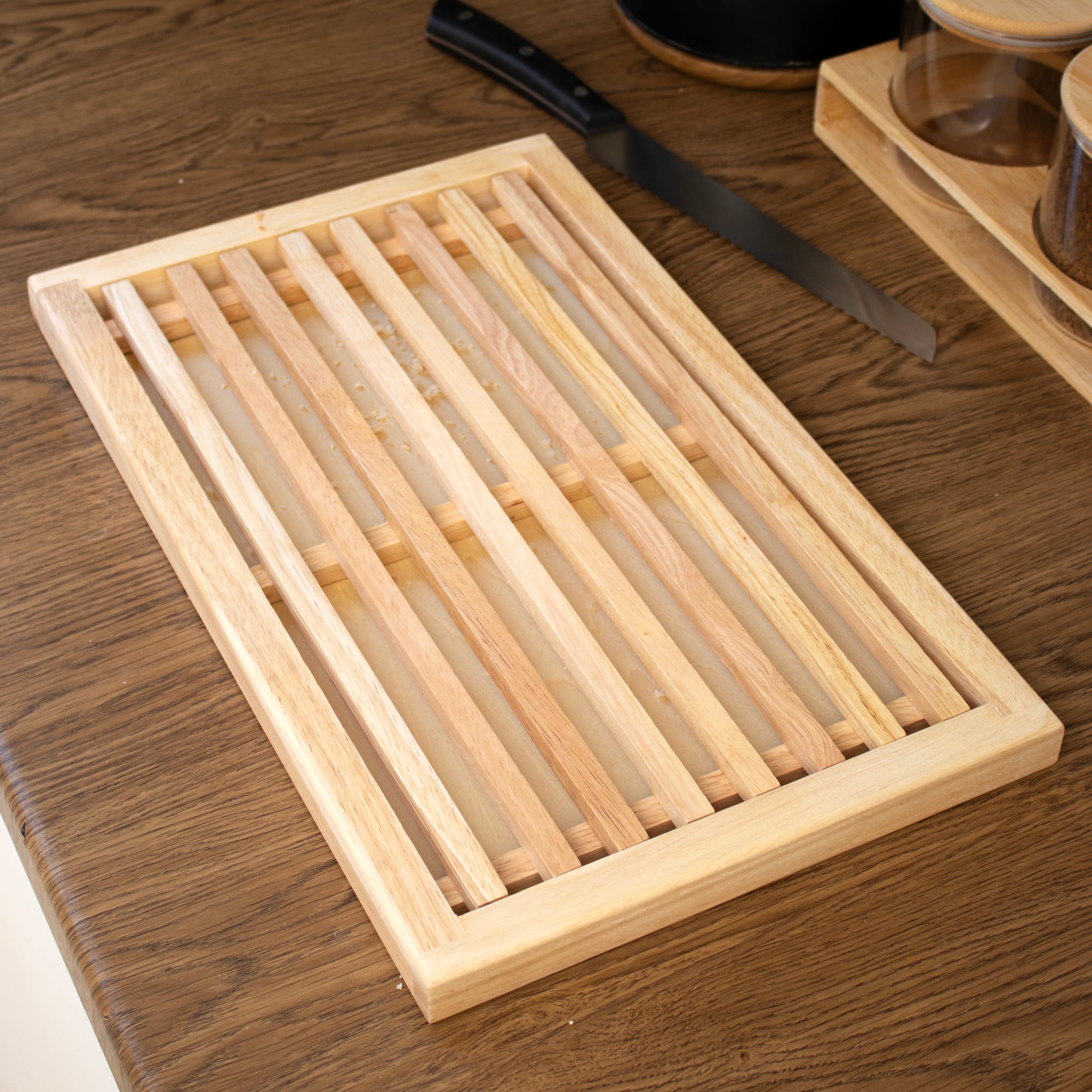 Rubberwood Crumb Catcher Bread Board