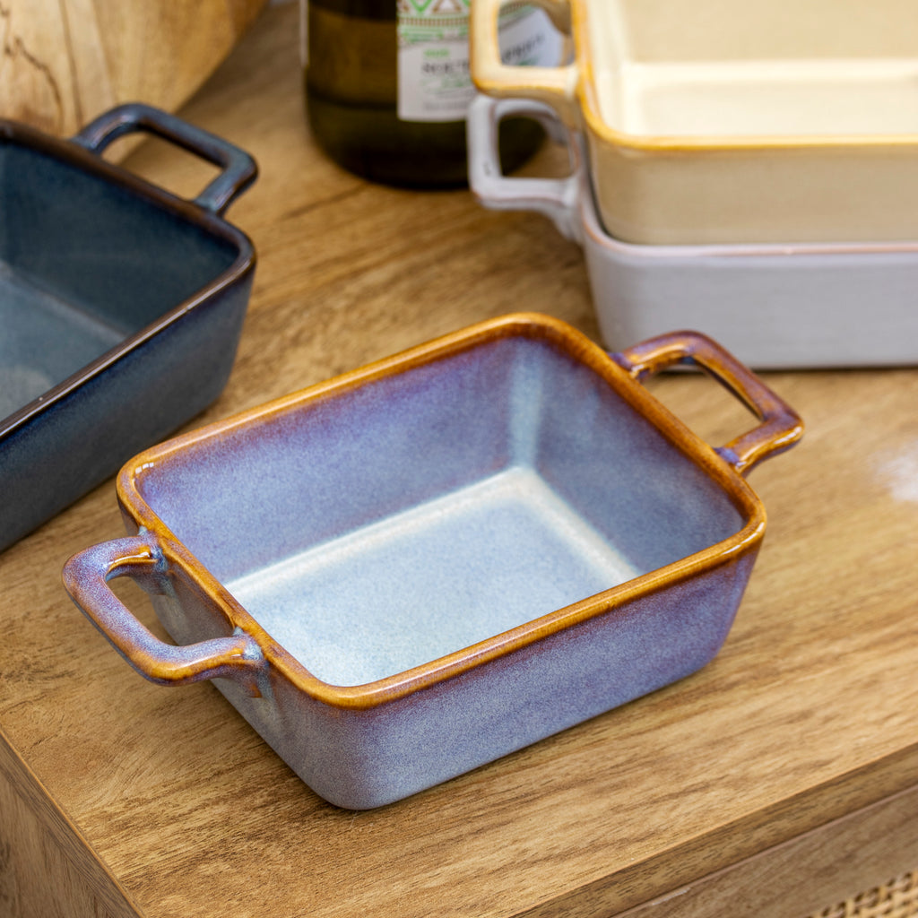 Set Of 4 Dark Reactive Glaze Mini Oven Dishes