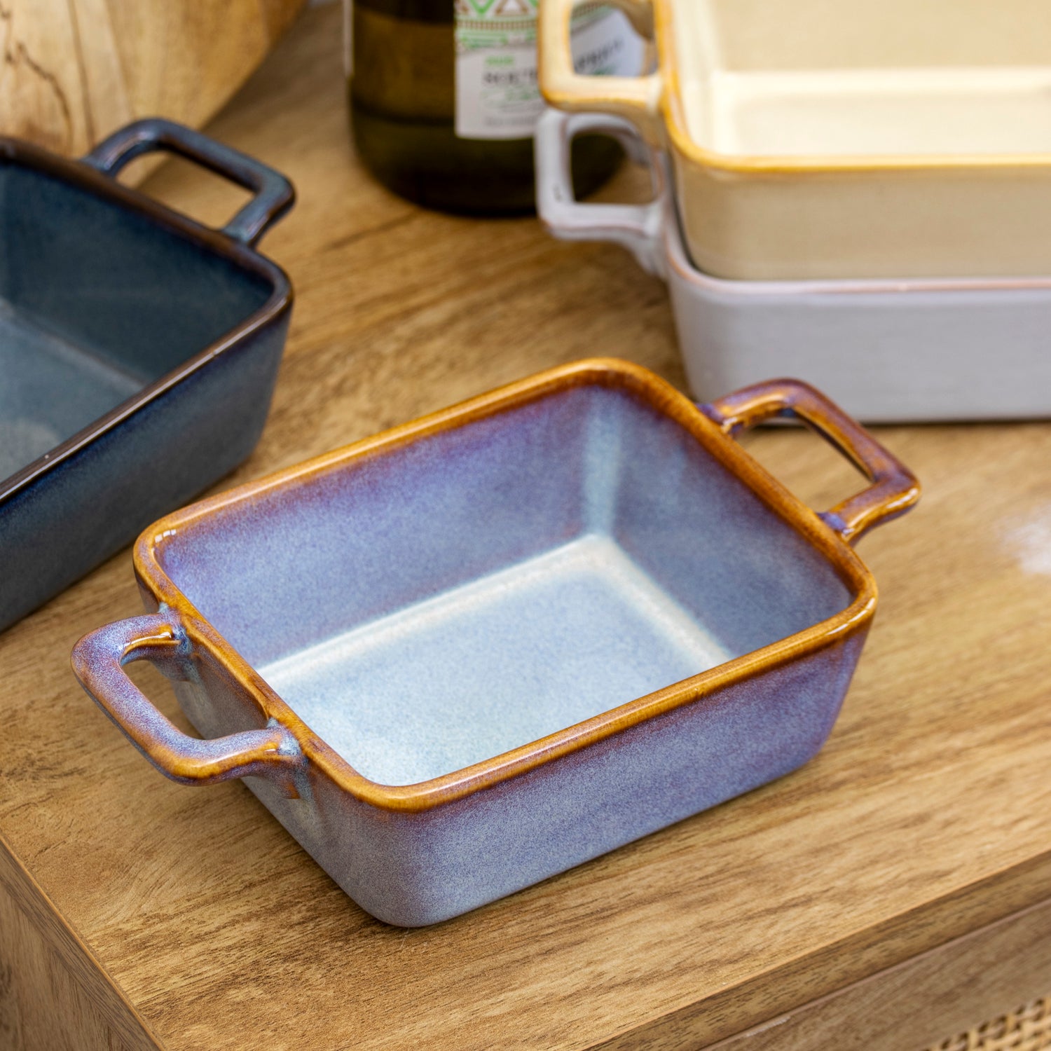 Set Of 4 Dark Reactive Glaze Mini Oven Dishes