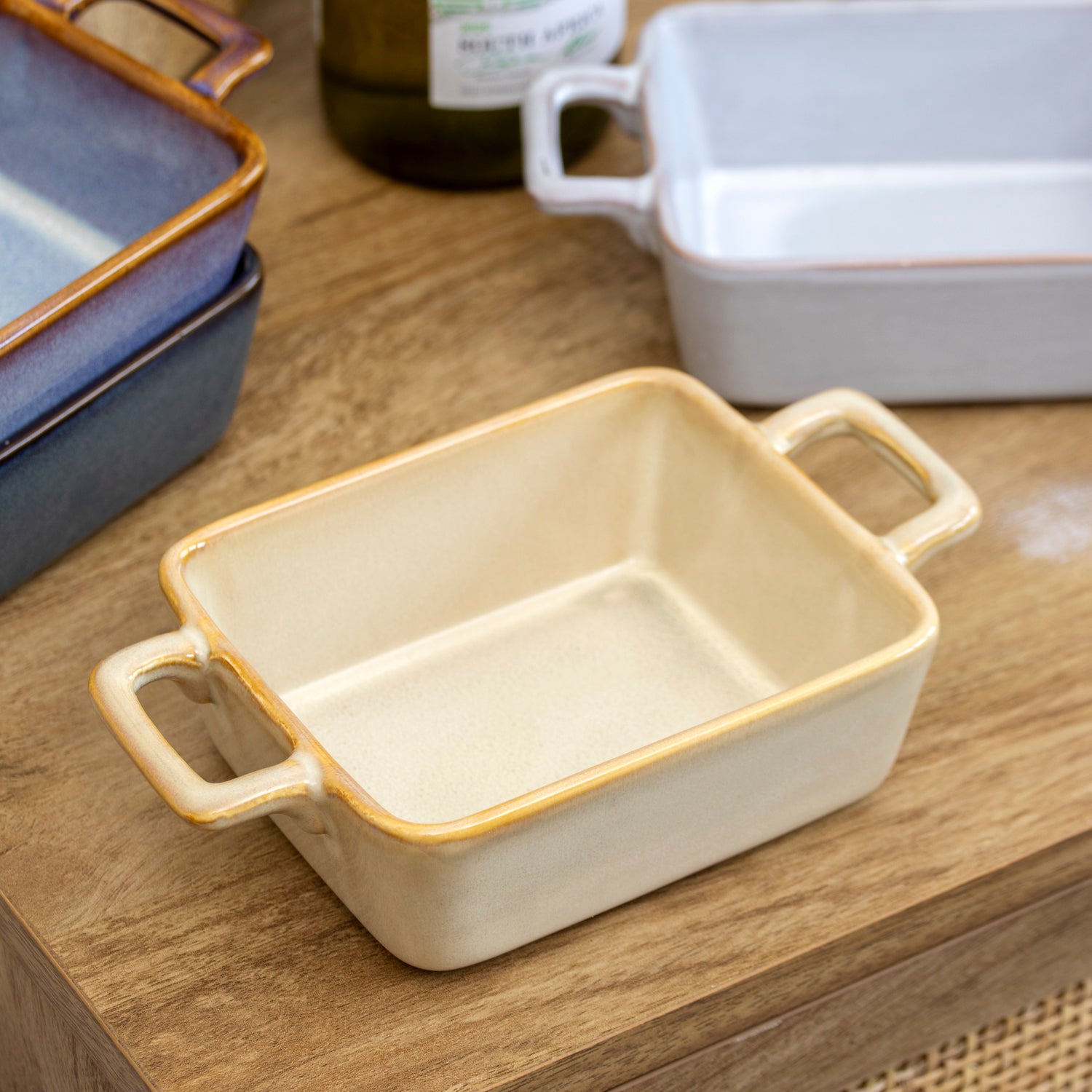 Set Of 4 Dark Reactive Glaze Mini Oven Dishes