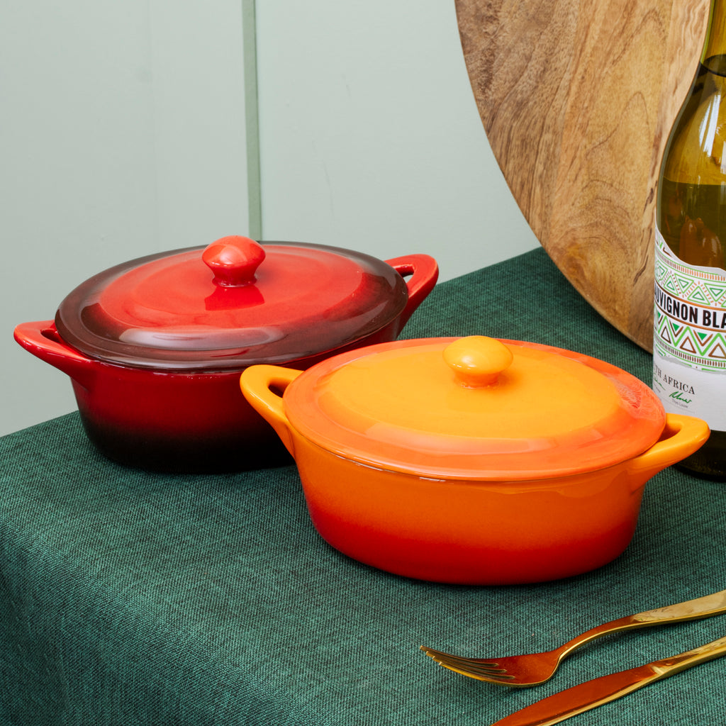 Set Of 2 Ombre Stoneware Small Oval Casserole Dishes