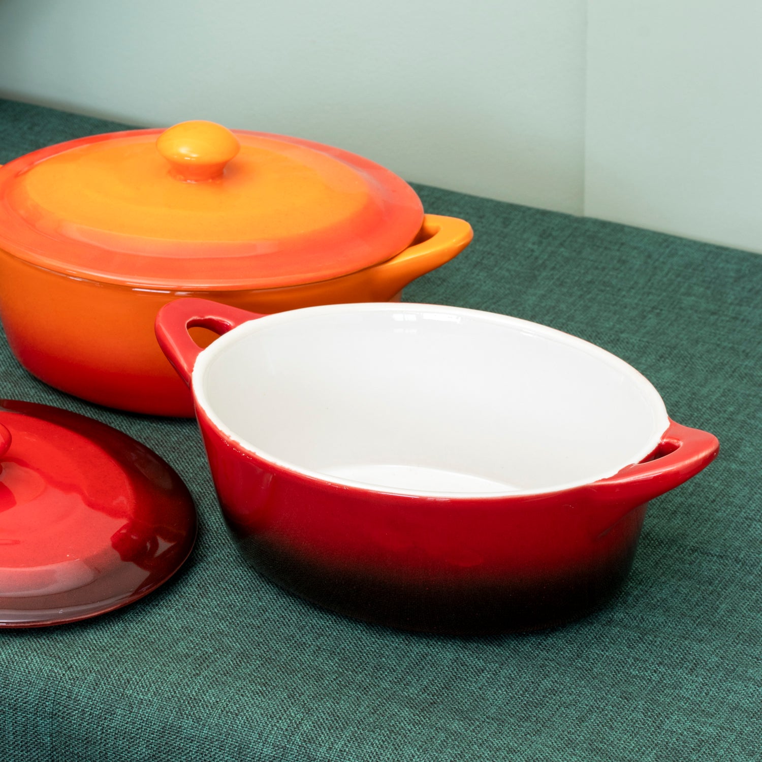 Set Of 2 Ombre Stoneware Small Oval Casserole Dishes
