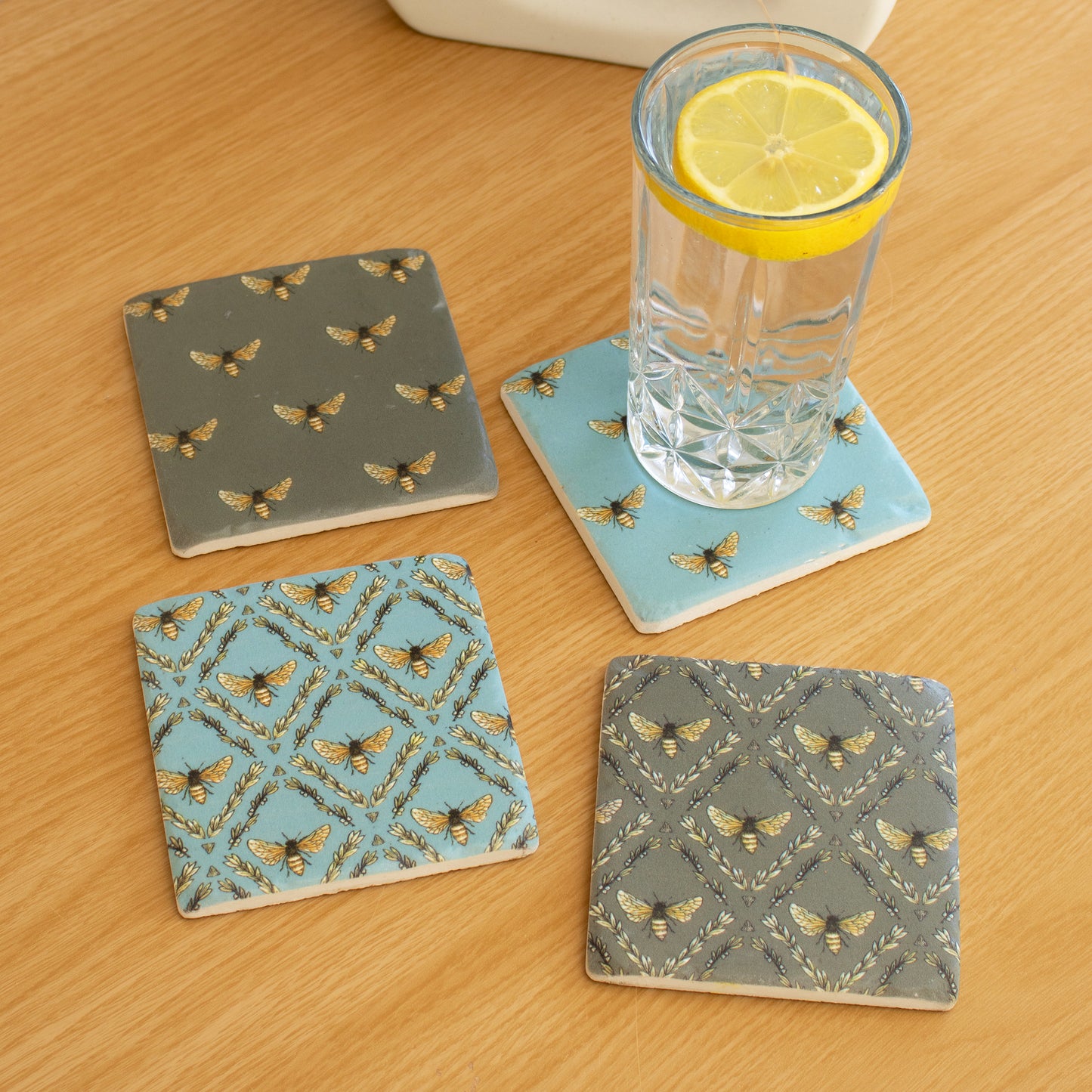 Set Of 4 Bees Ceramic Coasters