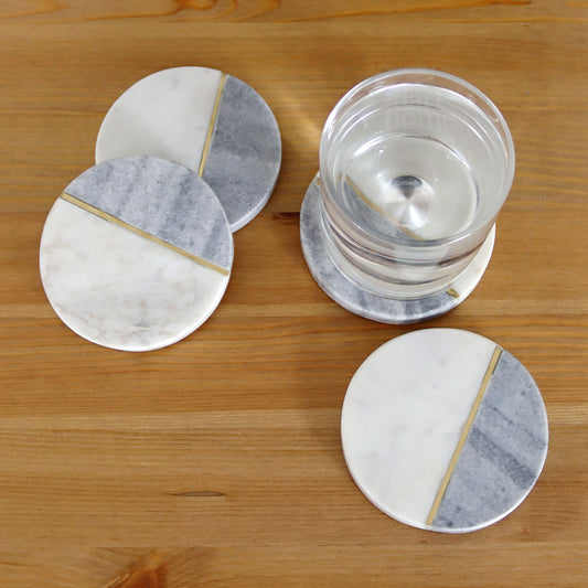 Set Of 4 Dark Grey And White Marble Coasters
