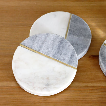 Set Of 4 Dark Grey And White Marble Coasters