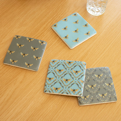 Set Of 4 Bees Ceramic Coasters