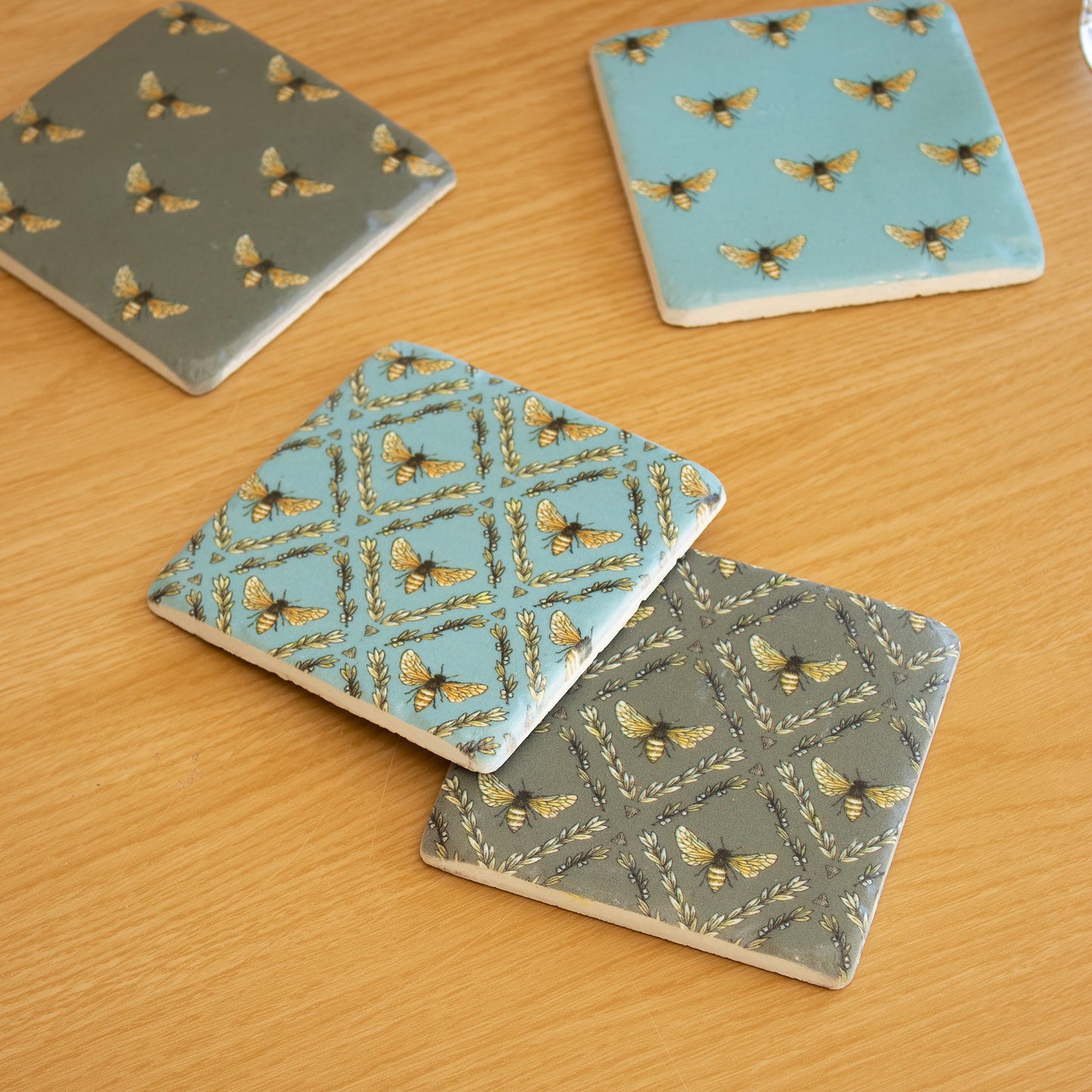 Set Of 4 Bees Ceramic Coasters