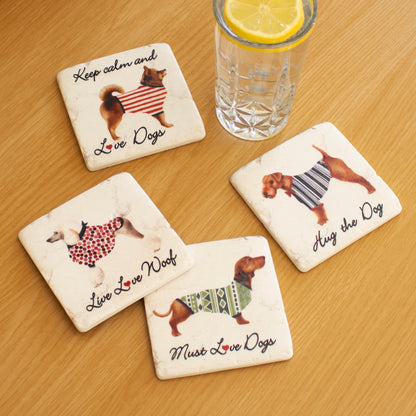 Set Of 4 Dogs In Coats Ceramic Coasters