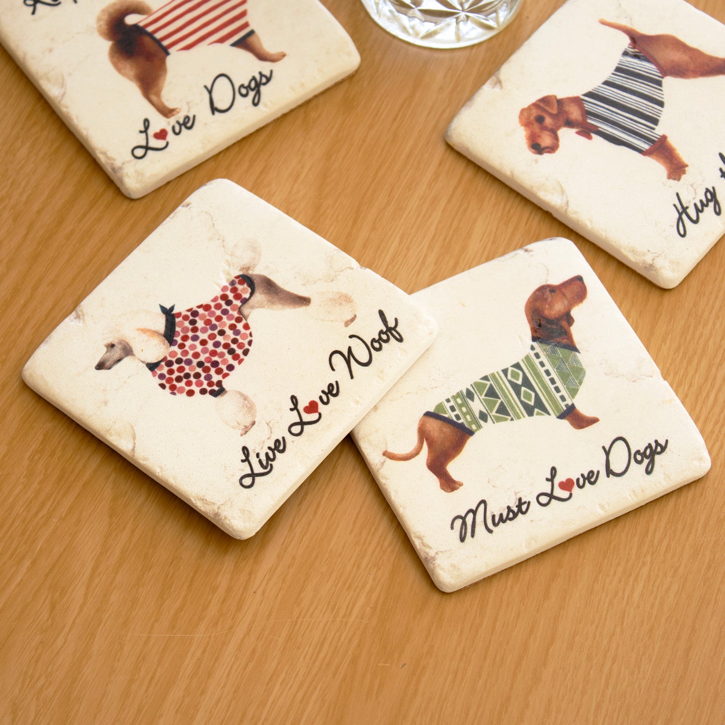 Set Of 4 Dogs In Coats Ceramic Coasters