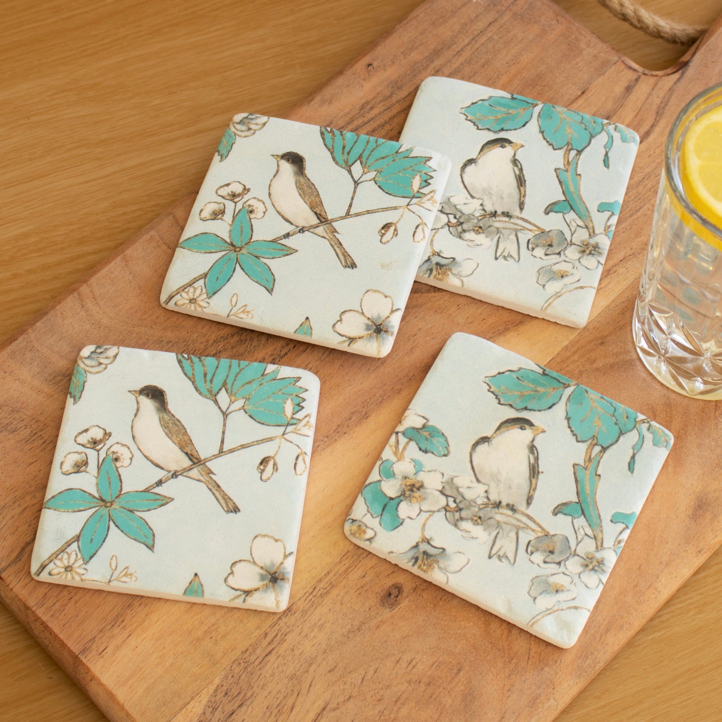 Set Of 4 Summer Swallows Ceramic Coasters