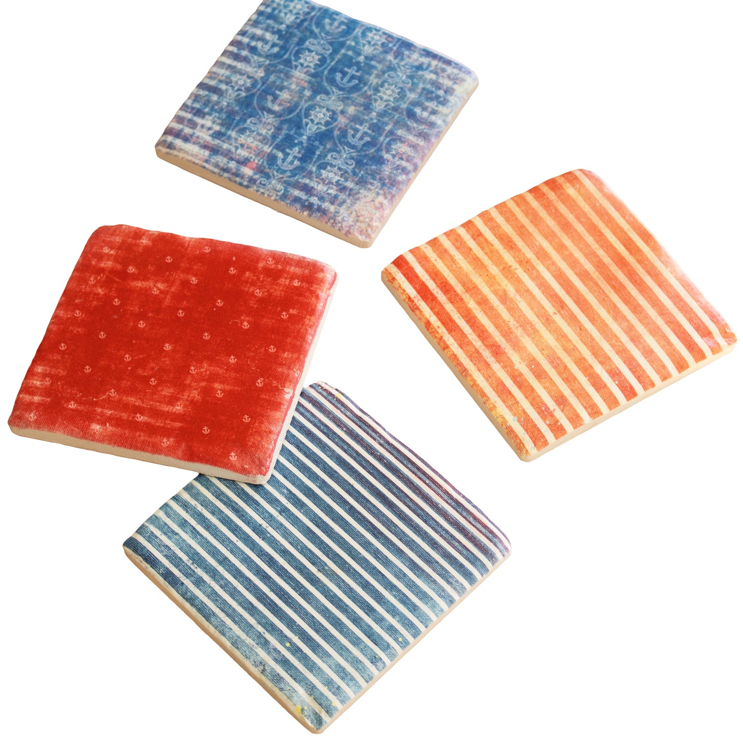 Set Of 4 Nautical Stripes Ceramic Coasters