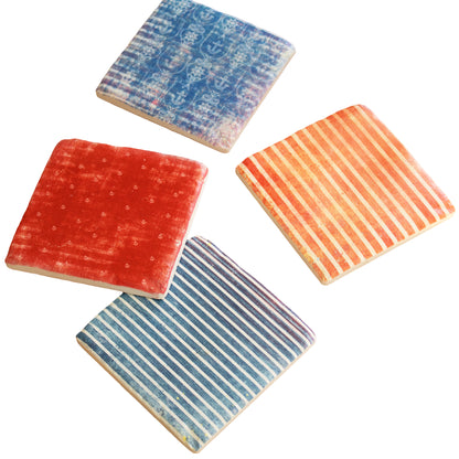 Set Of 4 Nautical Stripes Ceramic Coasters