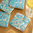 Set Of 4 Paisley Blue Ceramic Coasters