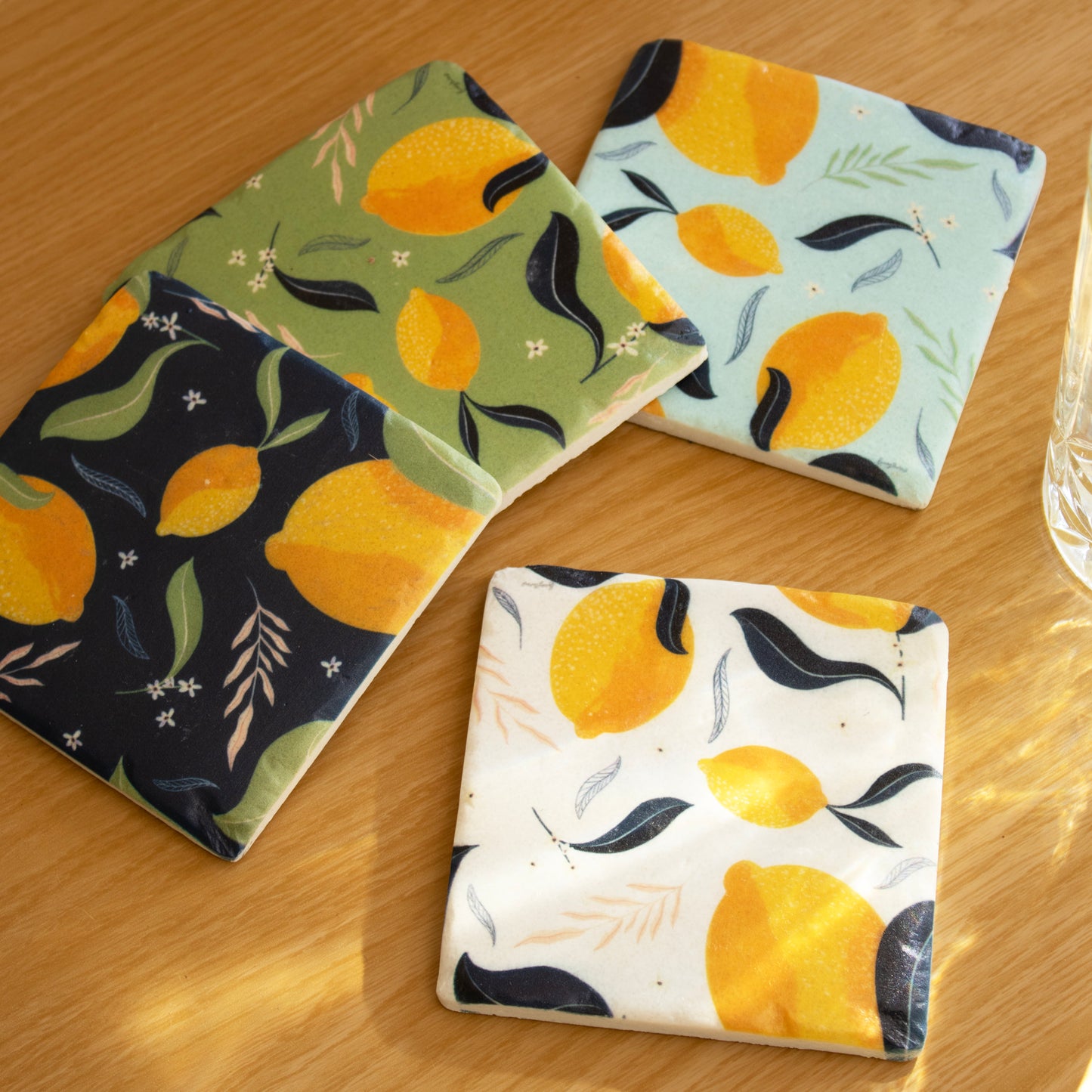 Set Of 4 Lemon Grove Ceramic Coasters