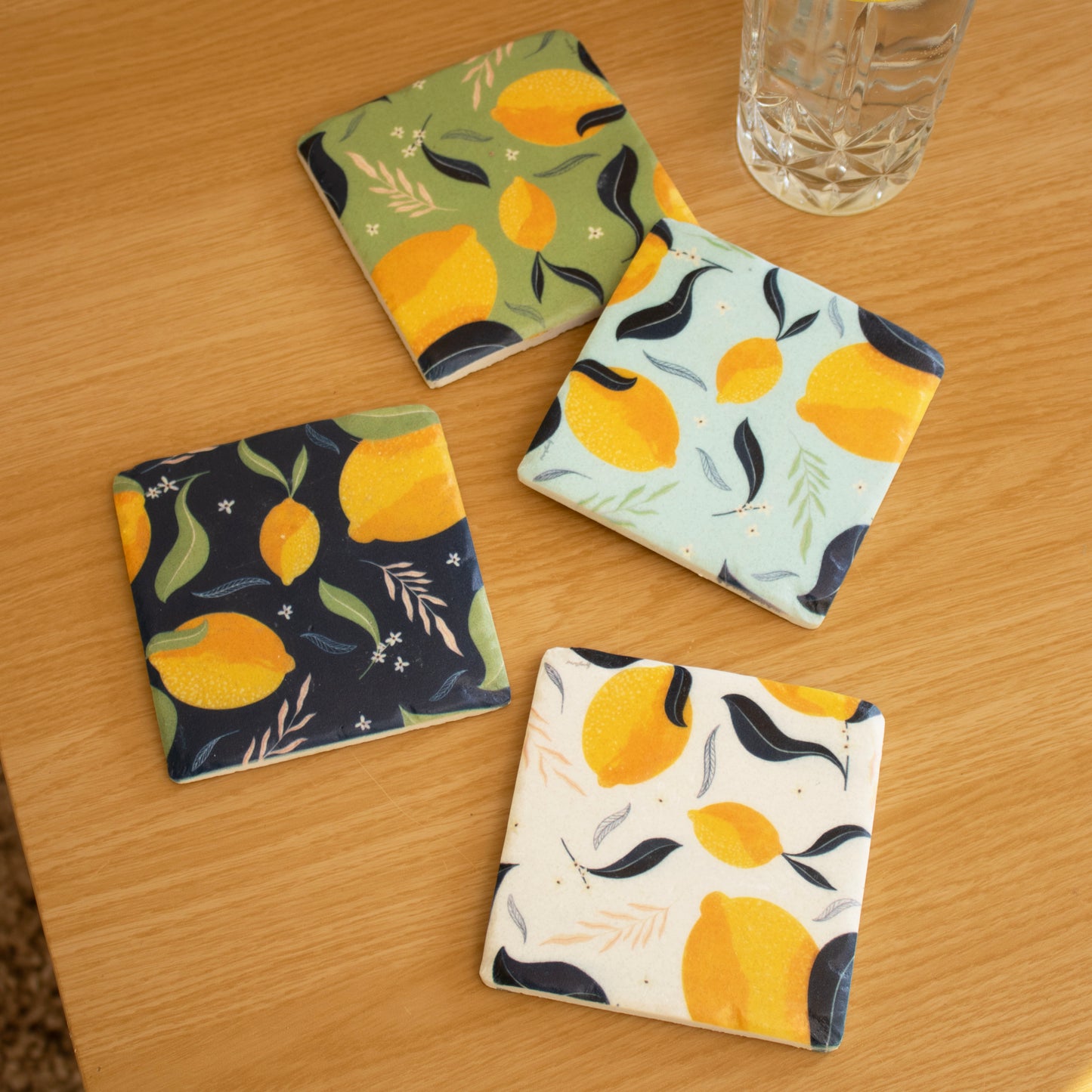 Set Of 4 Lemon Grove Ceramic Coasters