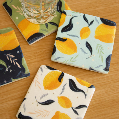 Set Of 4 Lemon Grove Ceramic Coasters