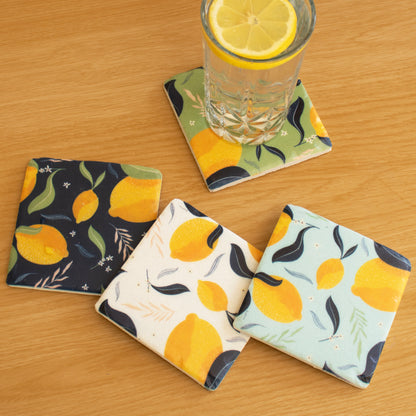 Set Of 4 Lemon Grove Ceramic Coasters