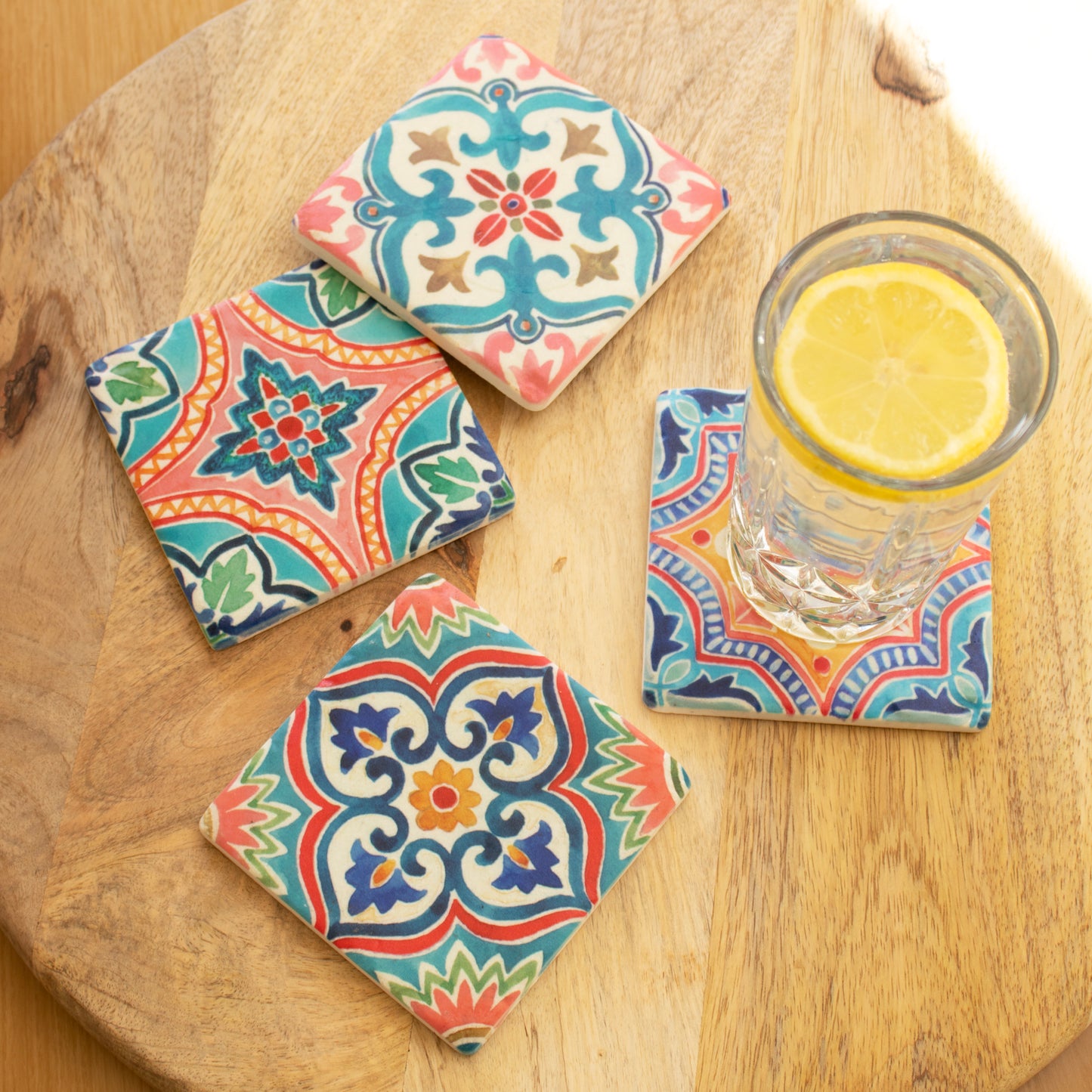 Set Of 4 Multi Moroccan Tile Ceramic Coasters