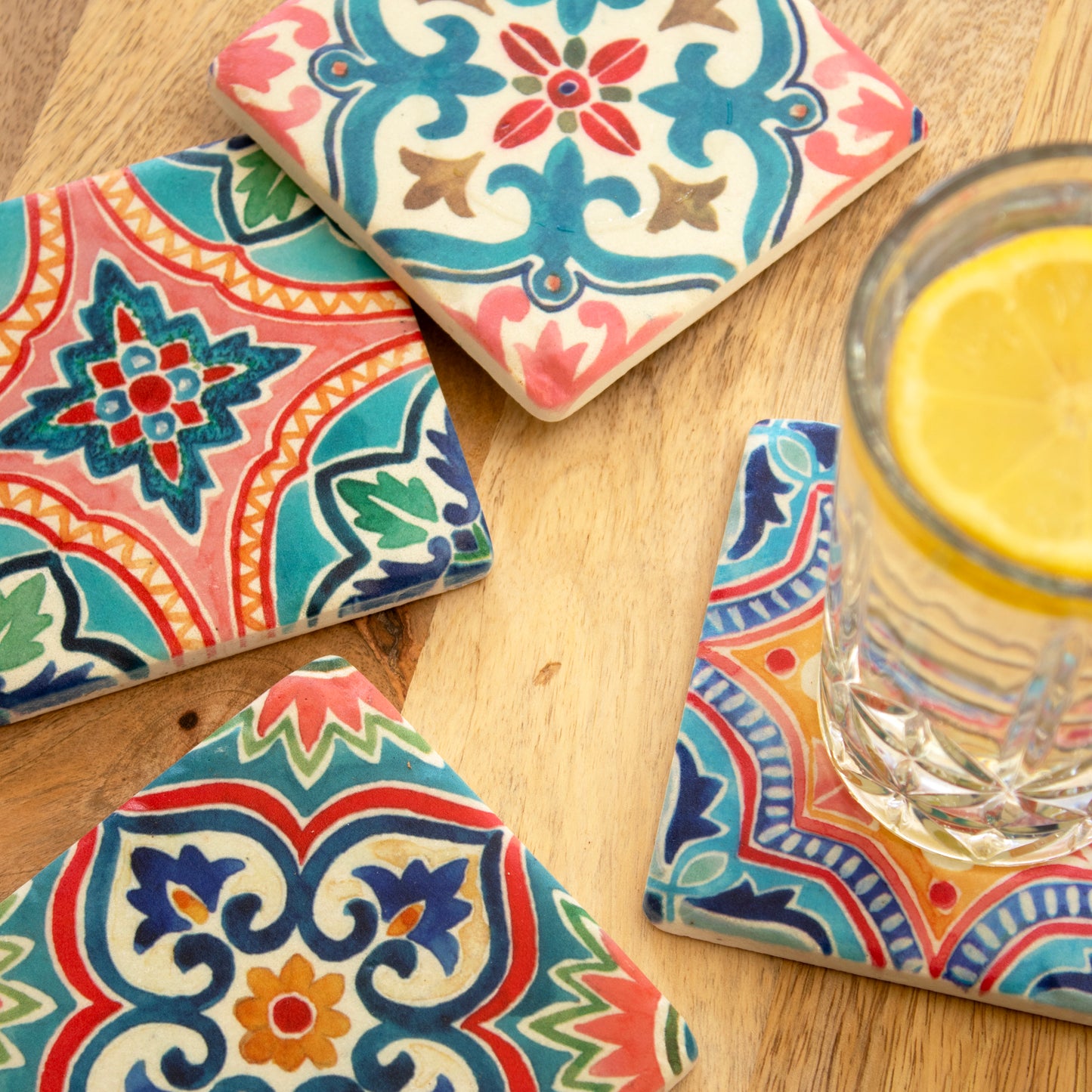 Set Of 4 Multi Moroccan Tile Ceramic Coasters