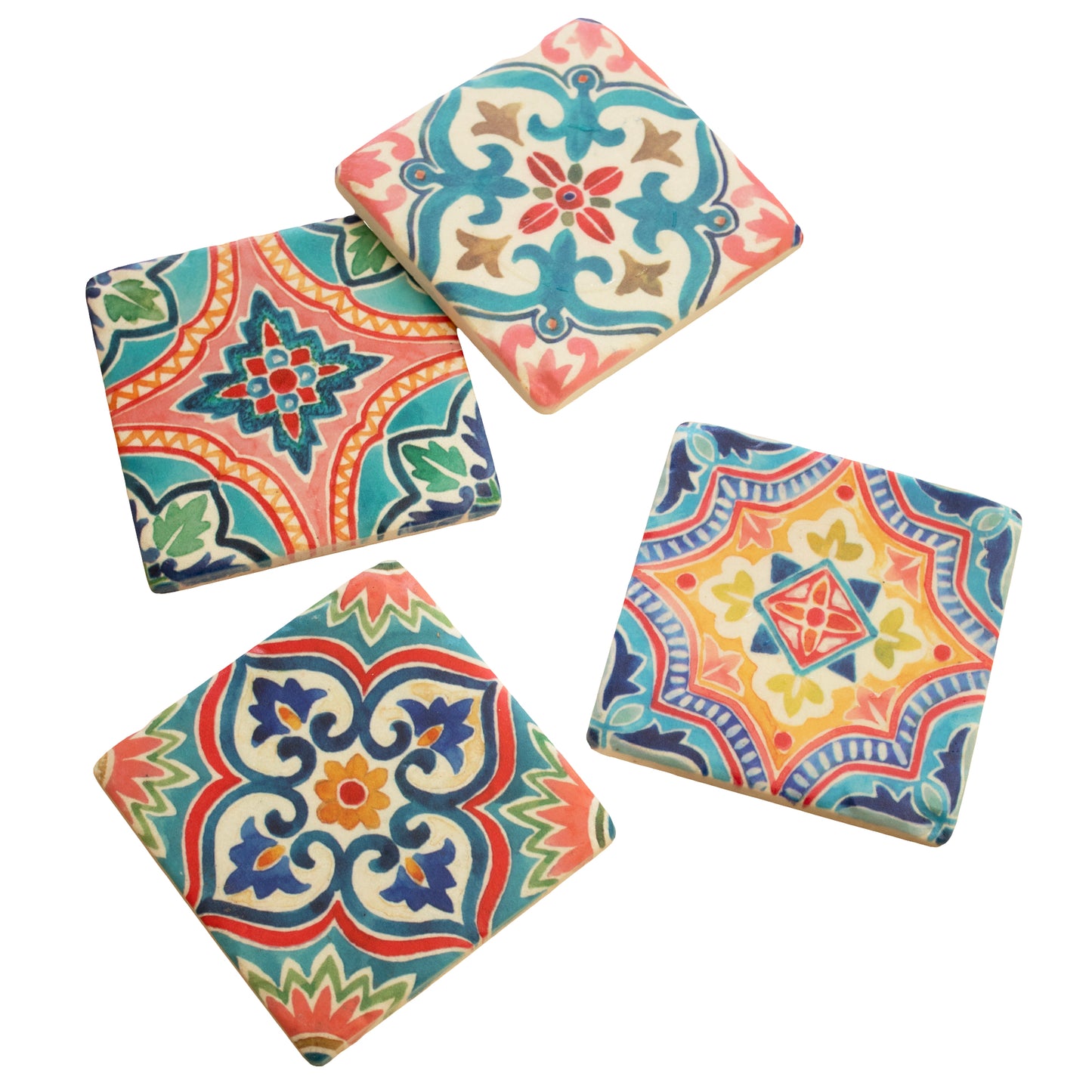 Set Of 4 Multi Moroccan Tile Ceramic Coasters