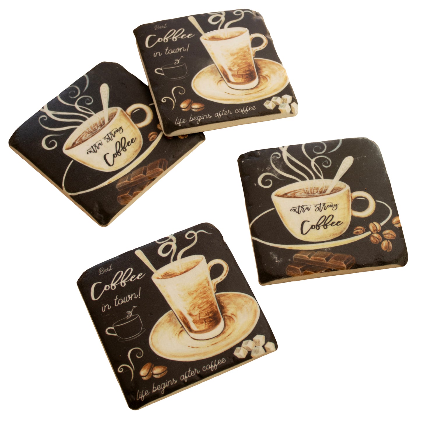 Set Of 4 Coffee House Ceramic Coasters