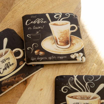 Set Of 4 Coffee House Ceramic Coasters