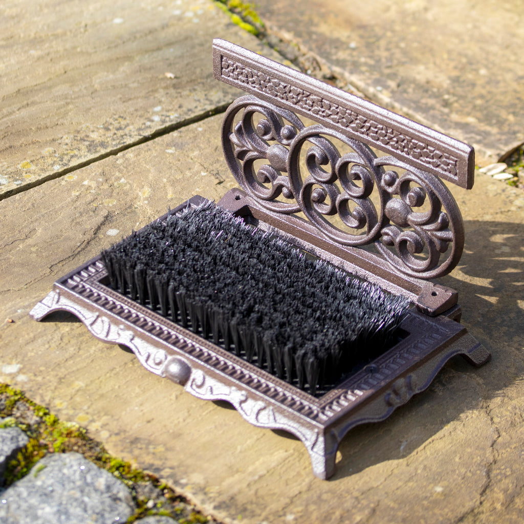 Ornate Cast Iron Boot Scraper & Brush