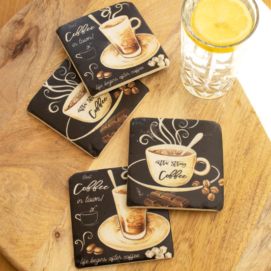 Set Of 4 Coffee House Ceramic Coasters