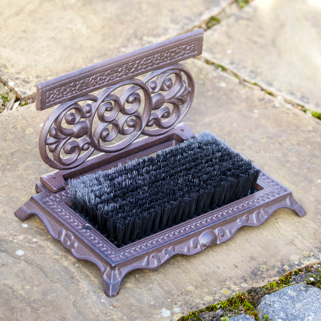 Ornate Cast Iron Boot Scraper & Brush