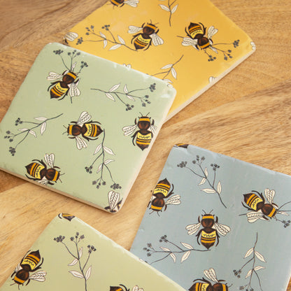 Set Of 4 Vintage Bees Ceramic Coasters