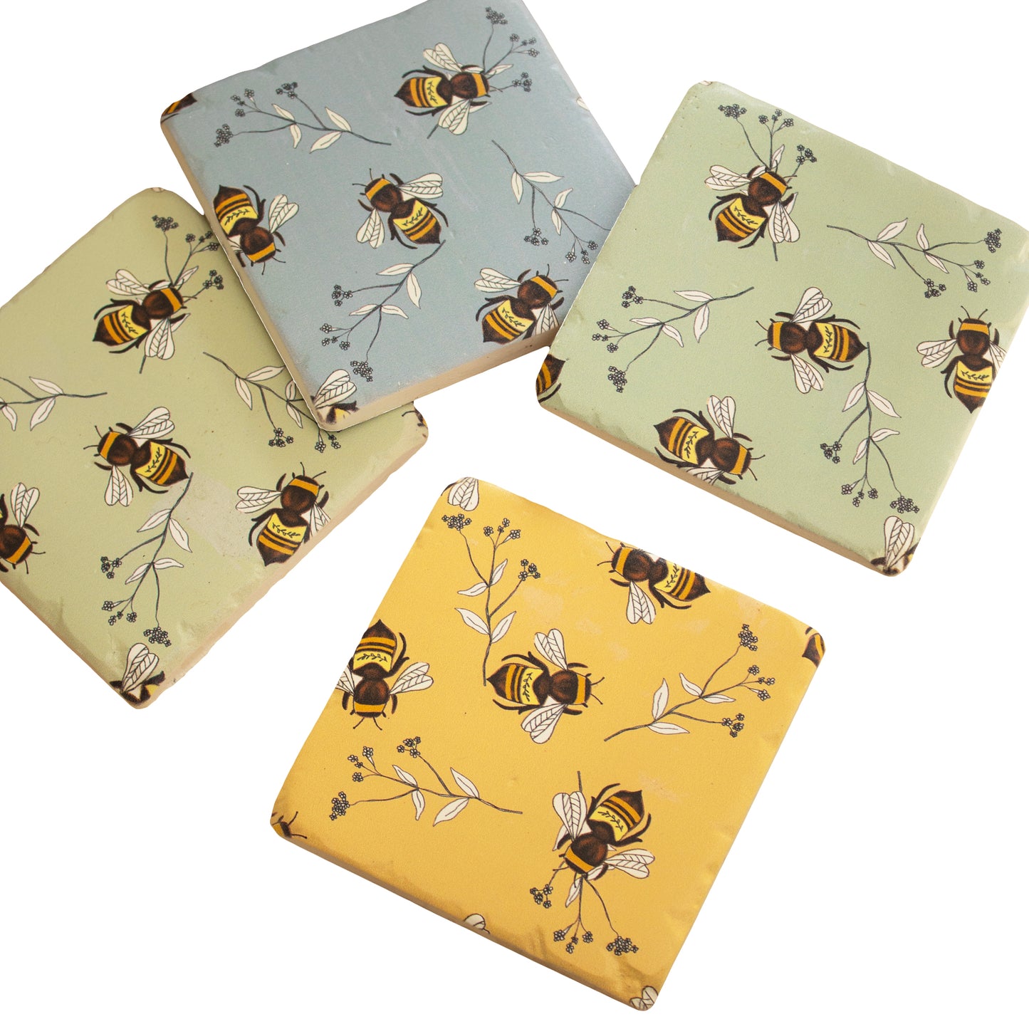 Set Of 4 Vintage Bees Ceramic Coasters